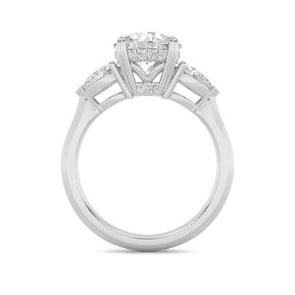 3CTW Round Lab-Grown Diamond Prong Three Stone Hidden Halo Ring 23 Stones