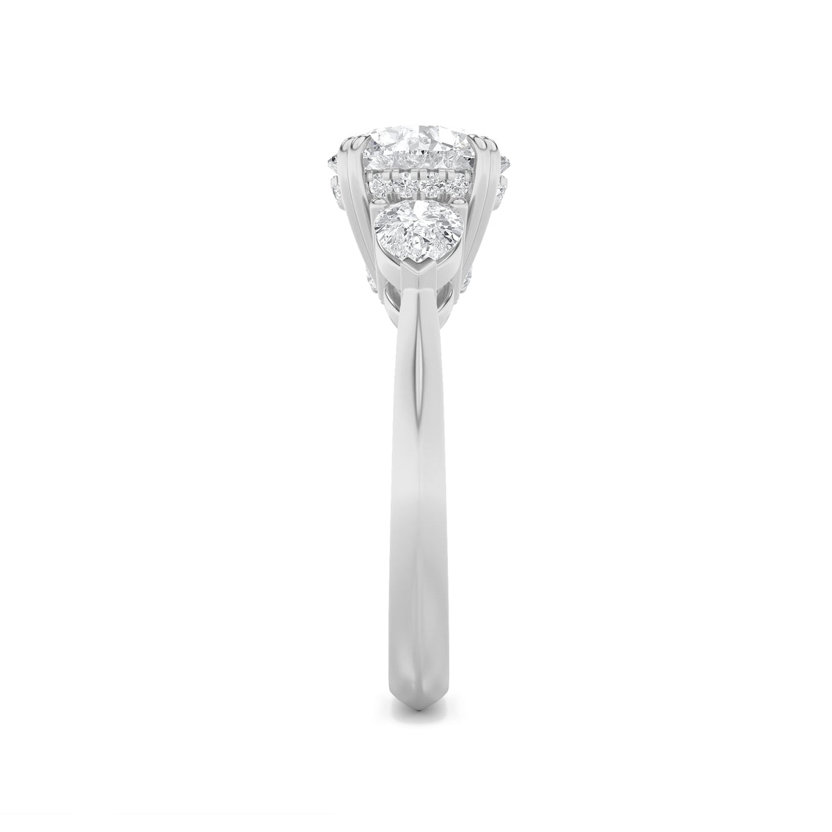 3CTW Round Lab-Grown Diamond Prong Three Stone Hidden Halo Ring 23 Stones
