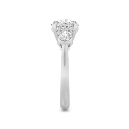 3CTW Round Lab-Grown Diamond Prong Three Stone Hidden Halo Ring 23 Stones