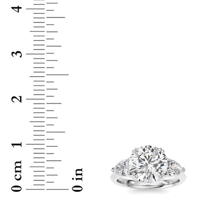 3CTW Round Lab-Grown Diamond Prong Three Stone Hidden Halo Ring 23 Stones