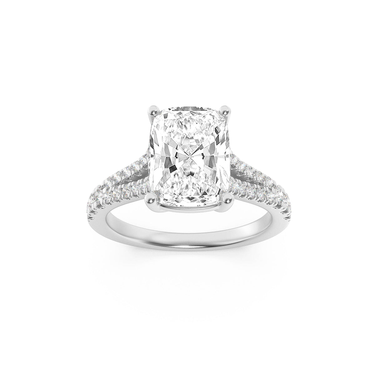 2.25CTW Elongated Cushion Lab-Grown Diamond Prong Split Shank Accented Enagagement Ring 31 Stones