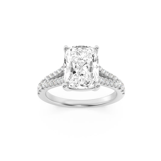2.25CTW Elongated Cushion Lab-Grown Diamond Prong Split Shank Accented Enagagement Ring 31 Stones