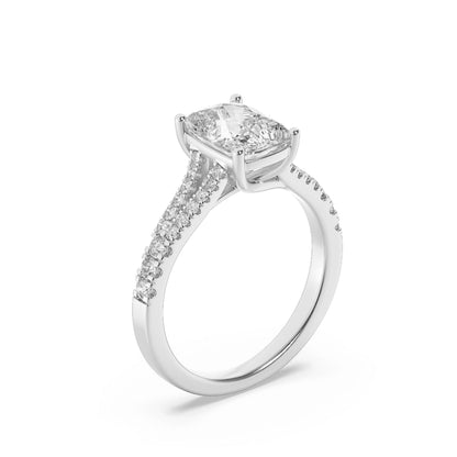 2.25CTW Elongated Cushion Lab-Grown Diamond Prong Split Shank Accented Enagagement Ring 31 Stones