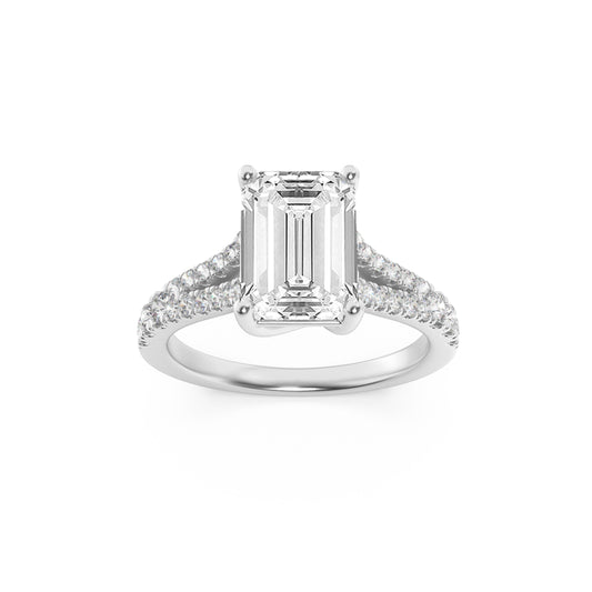 4CTW Emerald Lab-Grown Diamond Prong Split Shank Trellis Engagement Ring 27 Stones