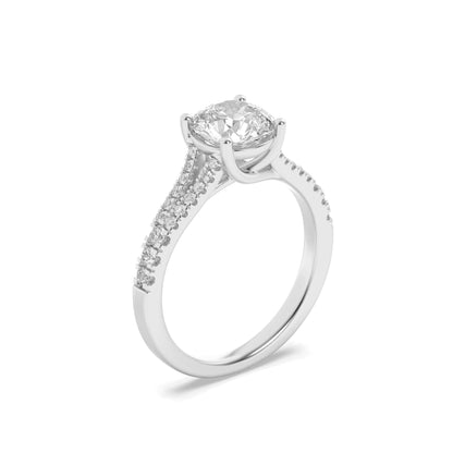 4CTW Round Lab-Grown Diamond Prong Split Shank Trellis Engagement Ring 27 Stones