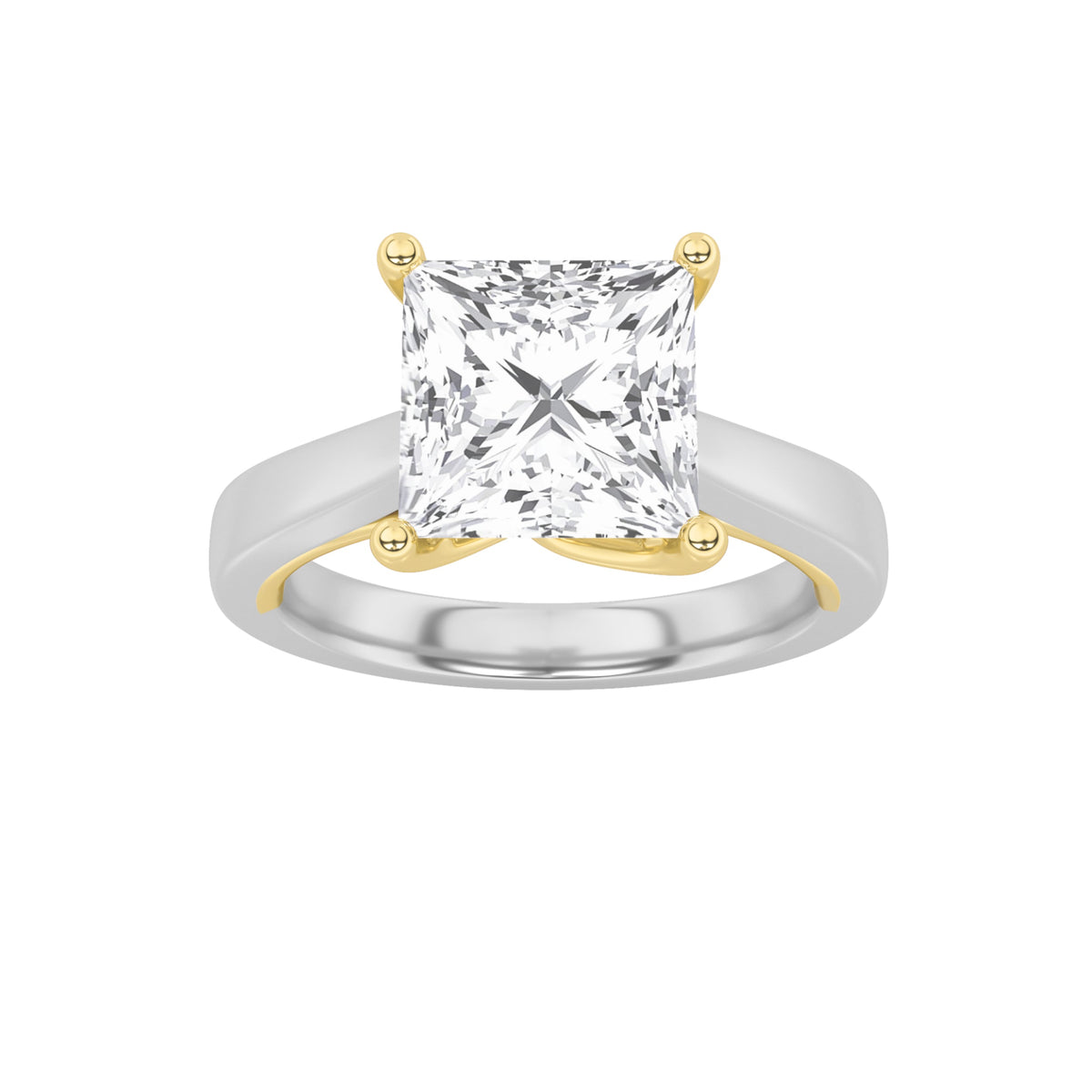 3CTW Princess Lab-Grown Diamond Prong Two Tone Twisted Basket Cathedral Shank Solitaire Ring 1 Stone