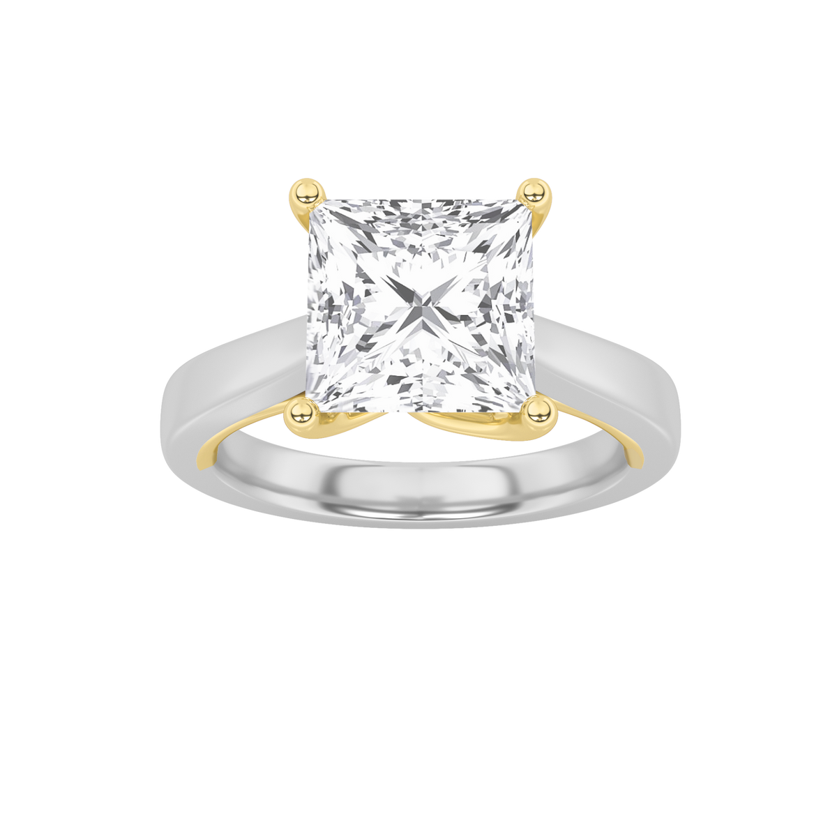 3CTW Princess Lab-Grown Diamond Prong Two Tone Twisted Basket Cathedral Shank Solitaire Ring 1 Stone