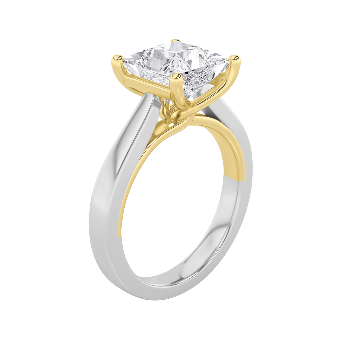 3CTW Princess Lab-Grown Diamond Prong Two Tone Twisted Basket Cathedral Shank Solitaire Ring 1 Stone