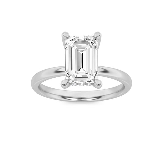 2CTW Emerald Lab-Grown Diamond Prong Hidden Halo Petite Shank Ring 13 Stones
