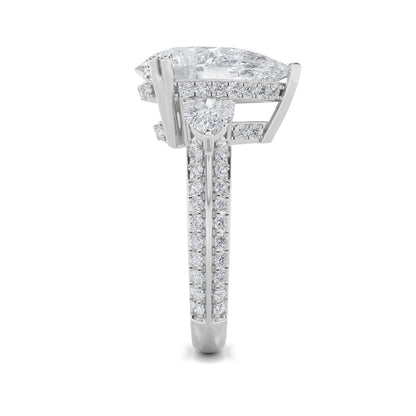 6.75CTW Pear Lab-Grown Diamond Bold Statement Accented Ring 72 Stones