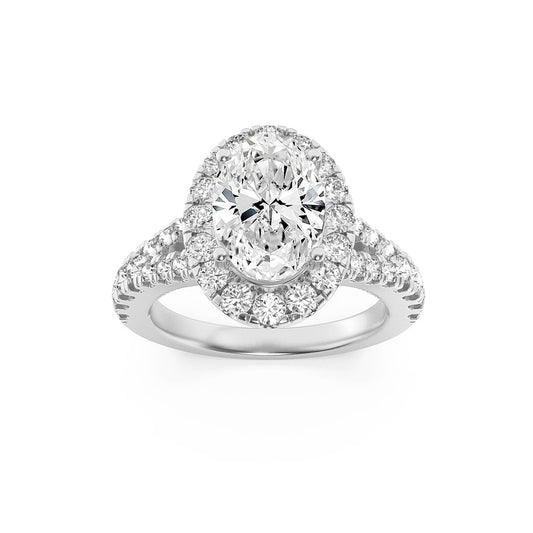 2.5CTW Oval Lab-Grown Diamond Prong Engagement Ring 45 Stones