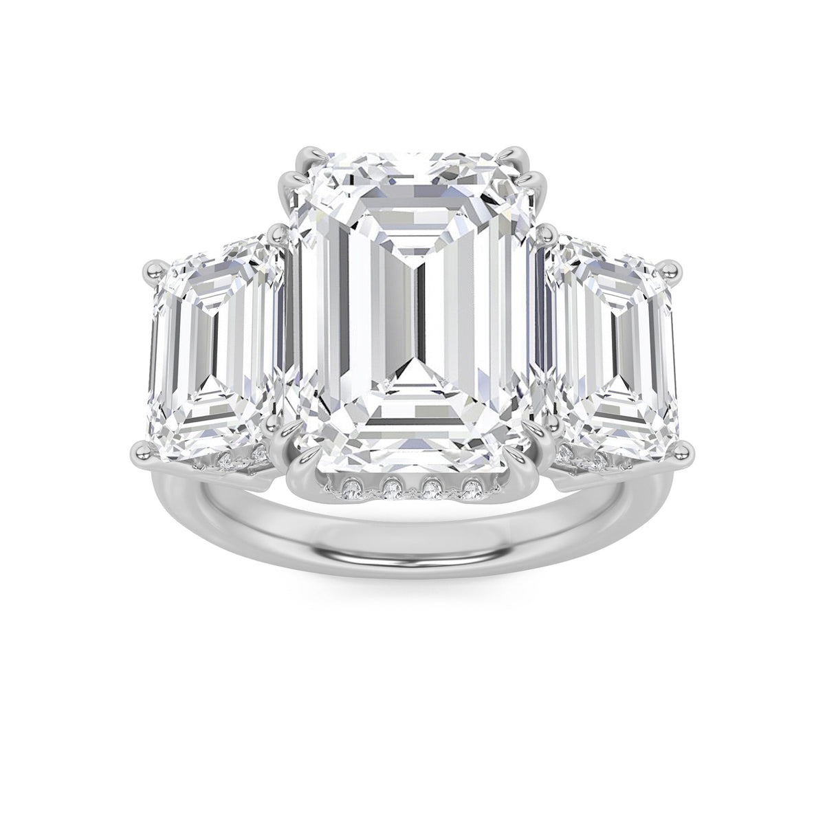 8.25CTW Emerald Lab-Grown Diamond Prong Bold Three Stone Accented Ring 19 Stones