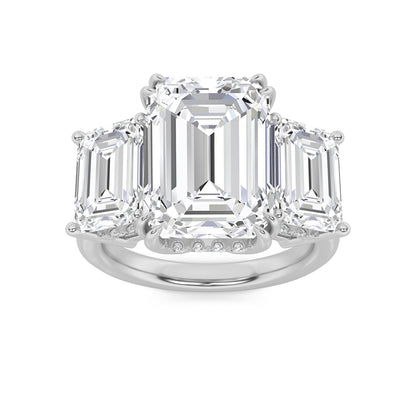 8.25CTW Emerald Lab-Grown Diamond Prong Bold Three Stone Accented Ring 19 Stones