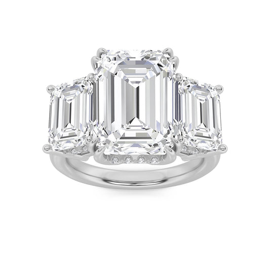 8.25CTW Emerald Lab-Grown Diamond Prong Bold Three Stone Accented Ring 19 Stones