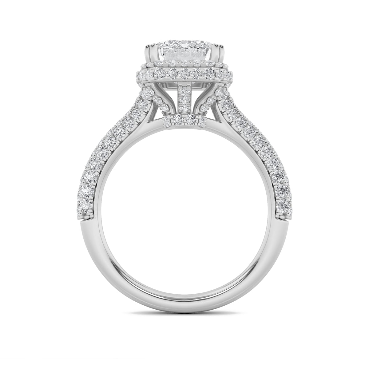 3CTW Emerald Lab-Grown Diamond Prong Halo Accented Engagement Ring 149 Stones