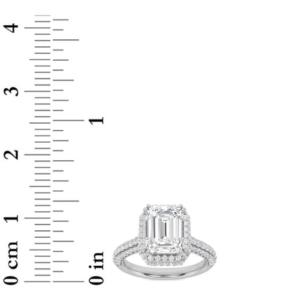 3CTW Emerald Lab-Grown Diamond Prong Halo Accented Engagement Ring 149 Stones