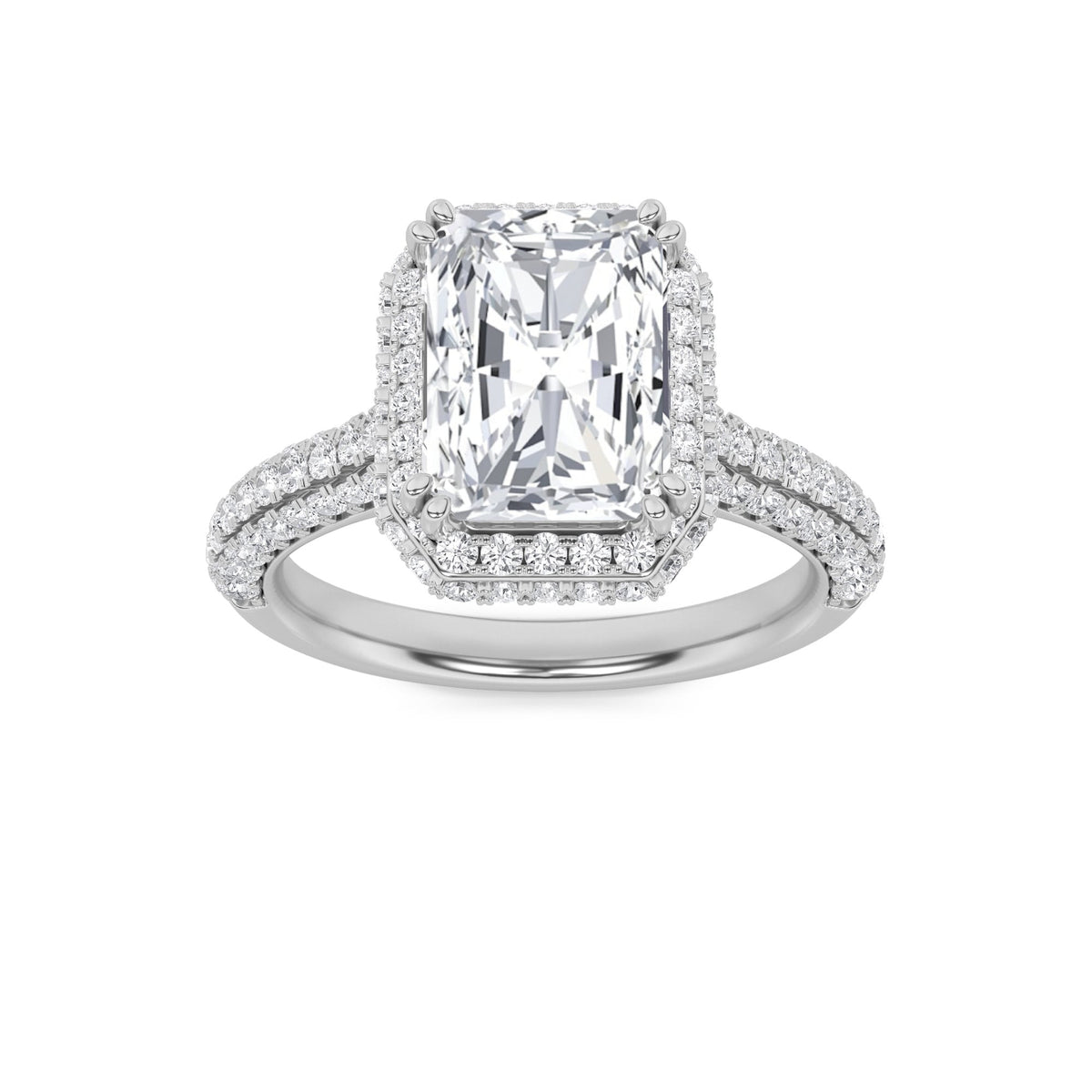 3CTW Radiant Lab-Grown Diamond Prong Halo Accented Engagement Ring 149 Stones