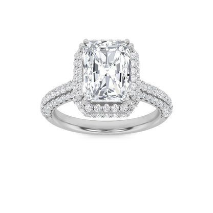 3CTW Radiant Lab-Grown Diamond Prong Halo Accented Engagement Ring 149 Stones