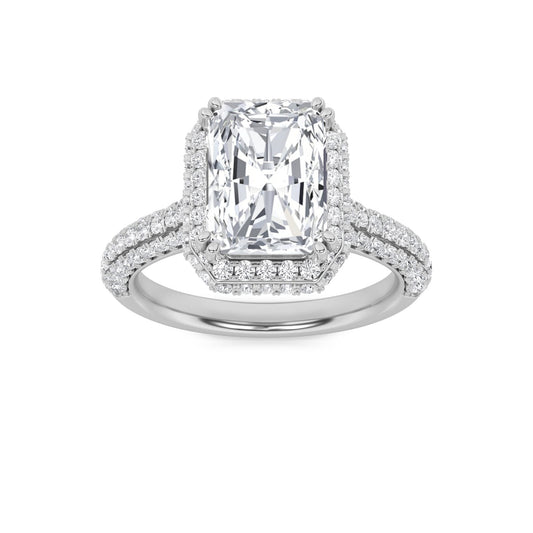 3CTW Radiant Lab-Grown Diamond Prong Halo Accented Engagement Ring 149 Stones