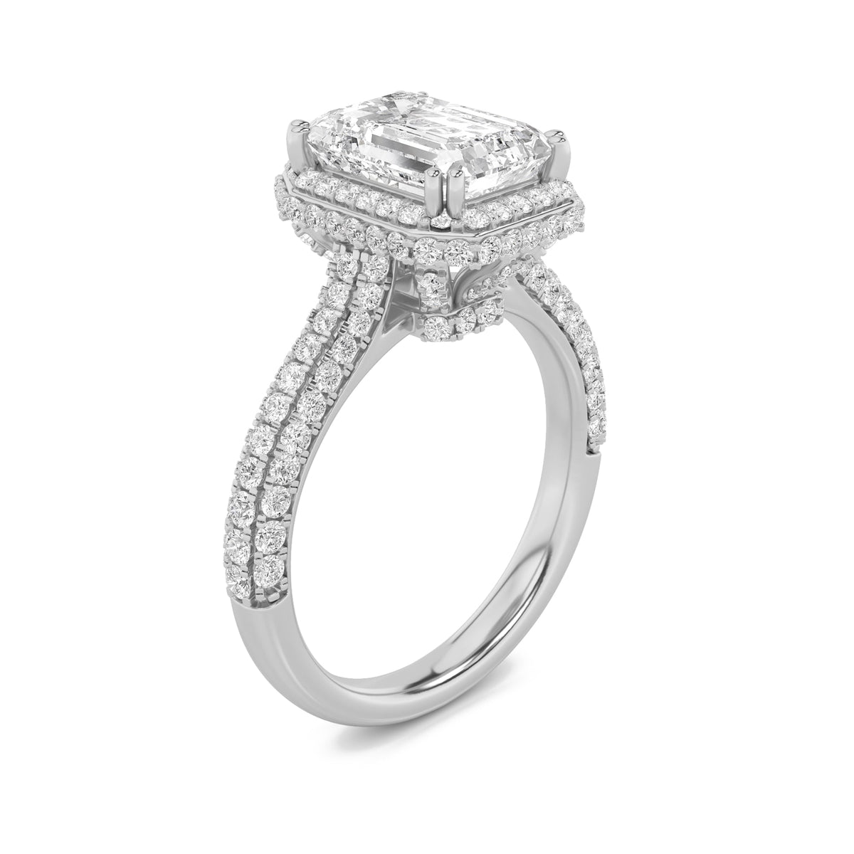 3CTW Radiant Lab-Grown Diamond Prong Halo Accented Engagement Ring 149 Stones