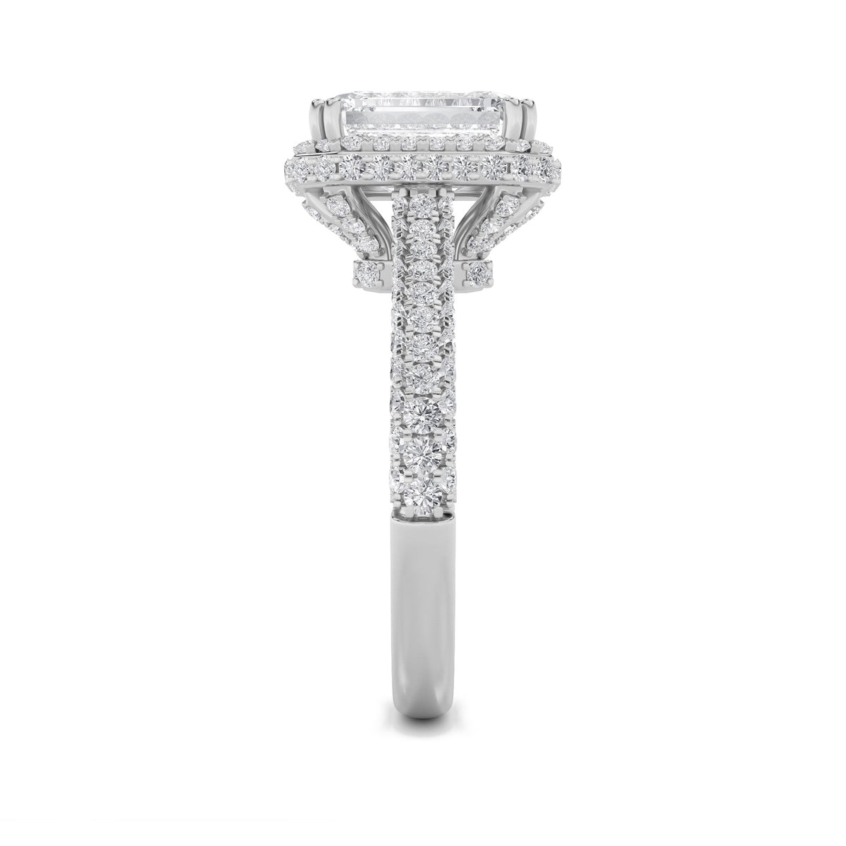 3CTW Radiant Lab-Grown Diamond Prong Halo Accented Engagement Ring 149 Stones