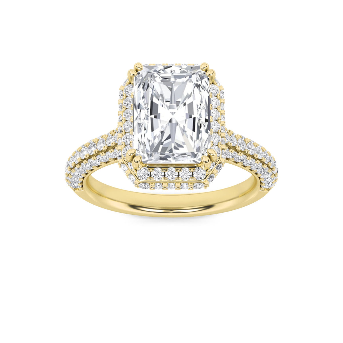 3CTW Radiant Lab-Grown Diamond Prong Halo Accented Engagement Ring 149 Stones