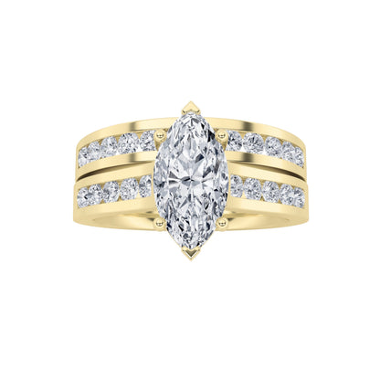2CTW Marquise Lab-Grown Diamond Channel Set Bridal Engagement Ring 25 Stones