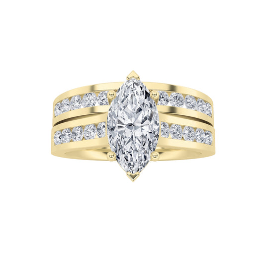 2CTW Marquise Lab-Grown Diamond Channel Set Bridal Engagement Ring 25 Stones