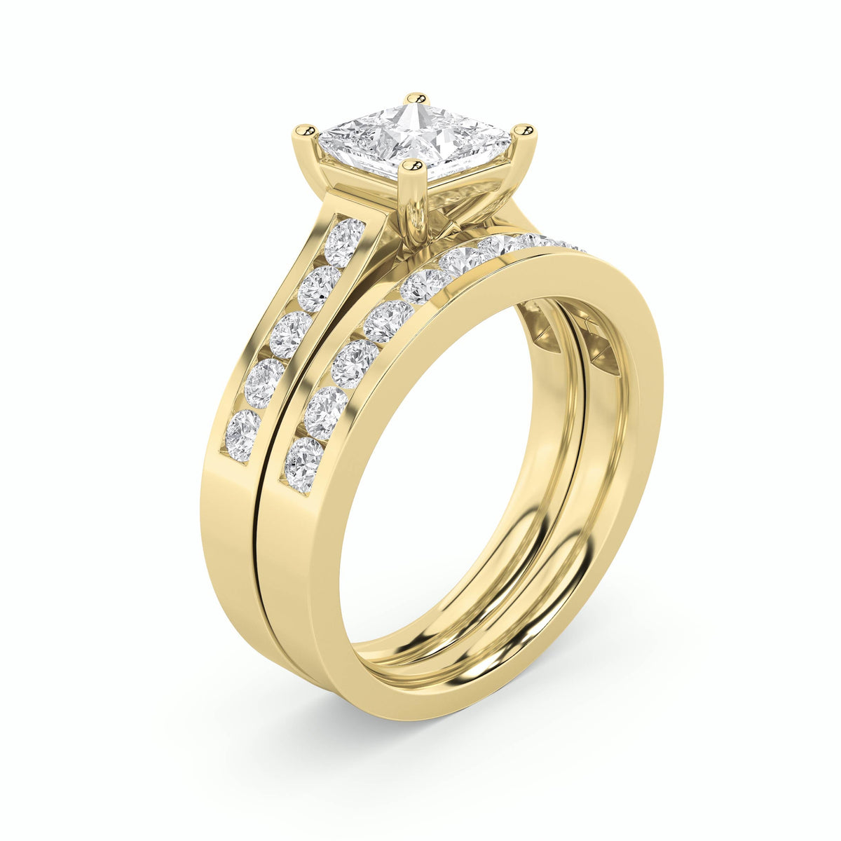 2CTW Princess Lab-Grown Diamond Channel Set Bridal Engagement Ring 25 Stones