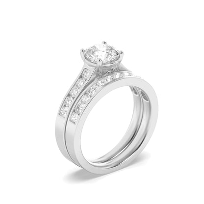 2CTW Round Lab-Grown Diamond Prong Channel Set Bridal Engagement Ring 25 Stones