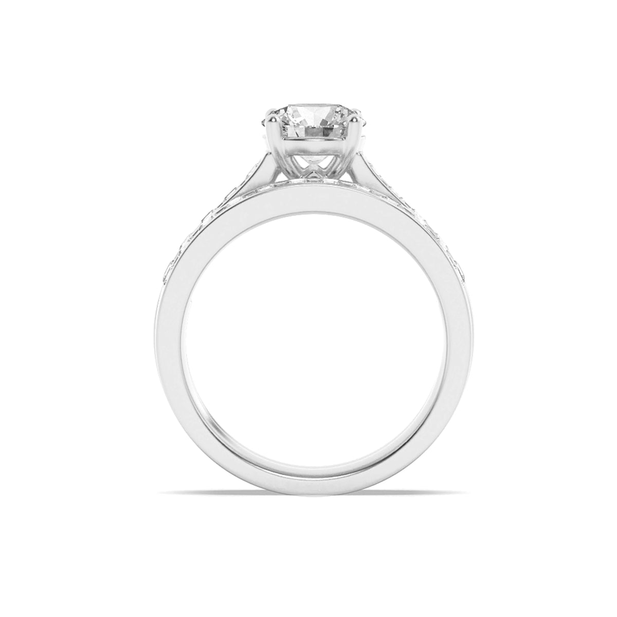 2CTW Round Lab-Grown Diamond Prong Channel Set Bridal Engagement Ring 25 Stones