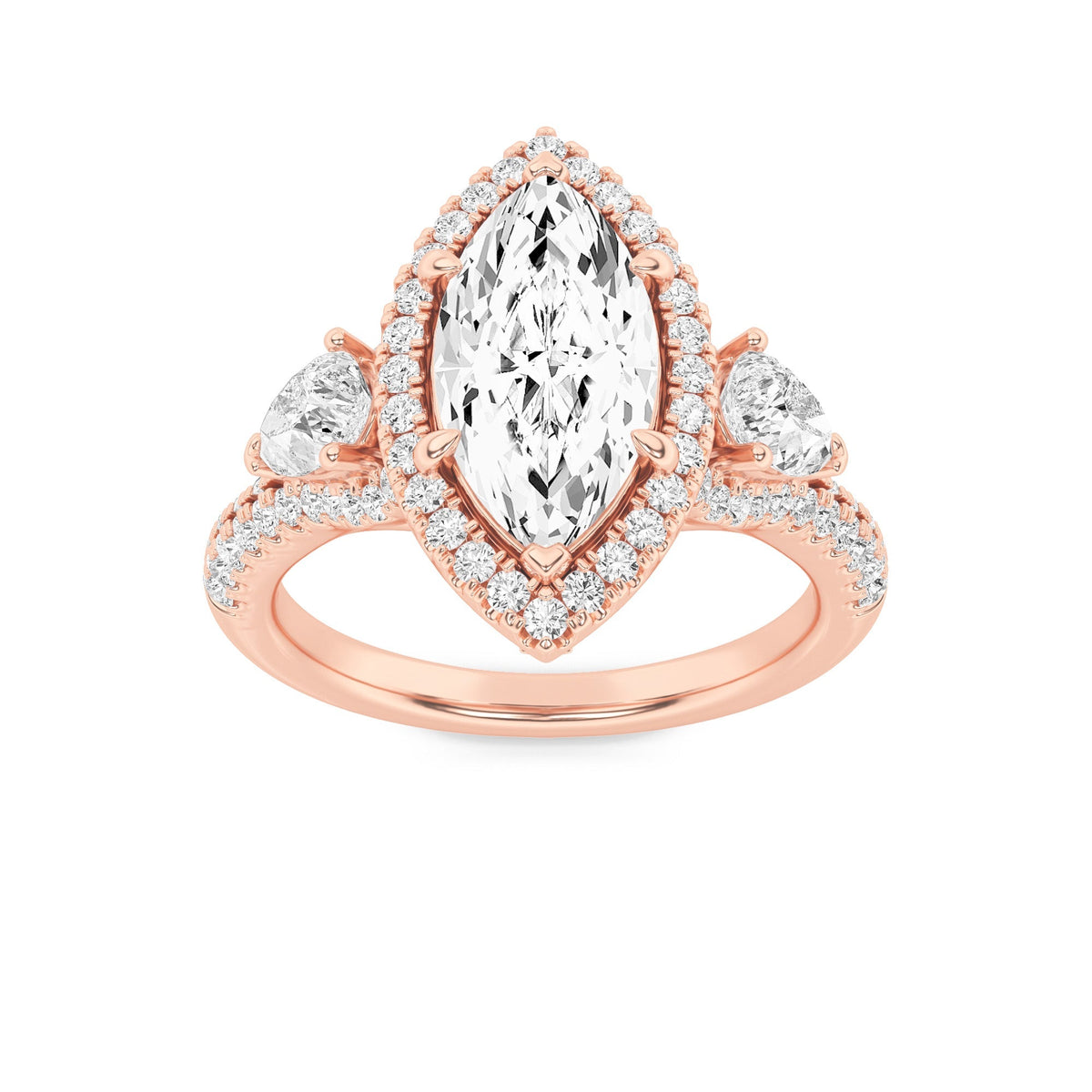 3CTW Marquise Lab-Grown Diamond Prong Three Stone Bold Accented Engagement Ring 95 Stones