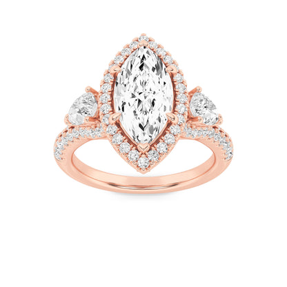 3CTW Marquise Lab-Grown Diamond Prong Three Stone Bold Accented Engagement Ring 95 Stones