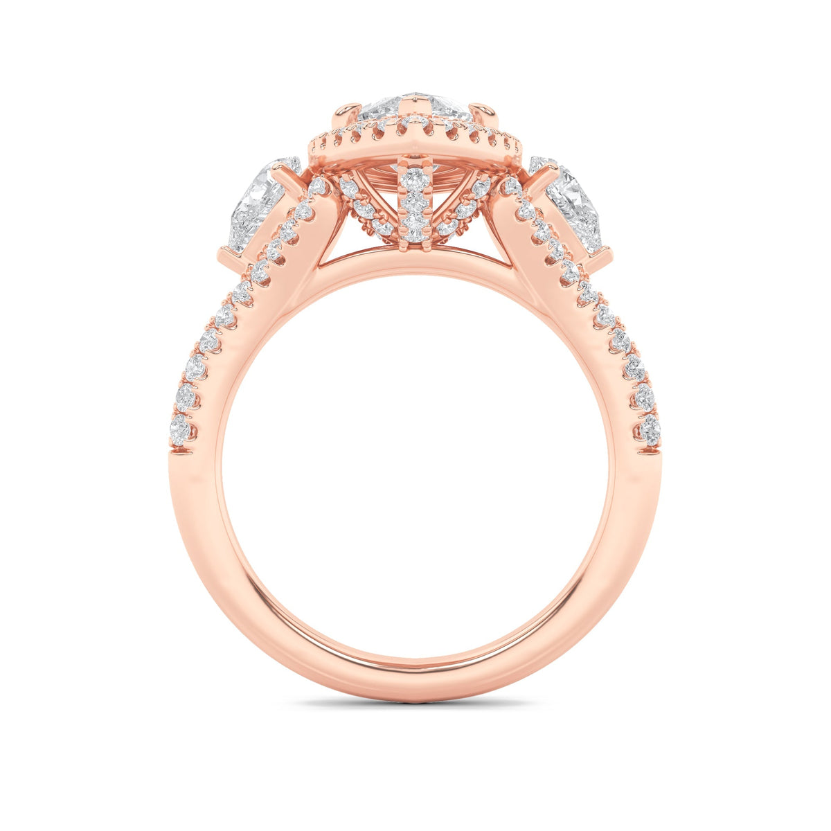 3CTW Marquise Lab-Grown Diamond Prong Three Stone Bold Accented Engagement Ring 95 Stones