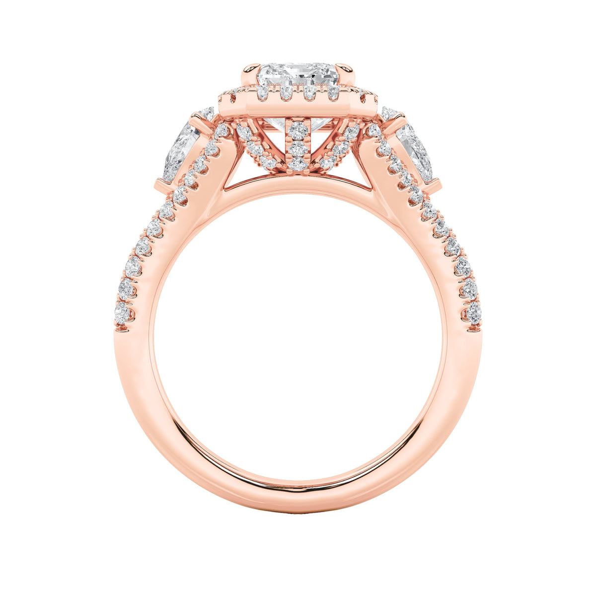 3CTW Radiant Lab-Grown Diamond Prong Accented Three Stone Ring 89 Stones