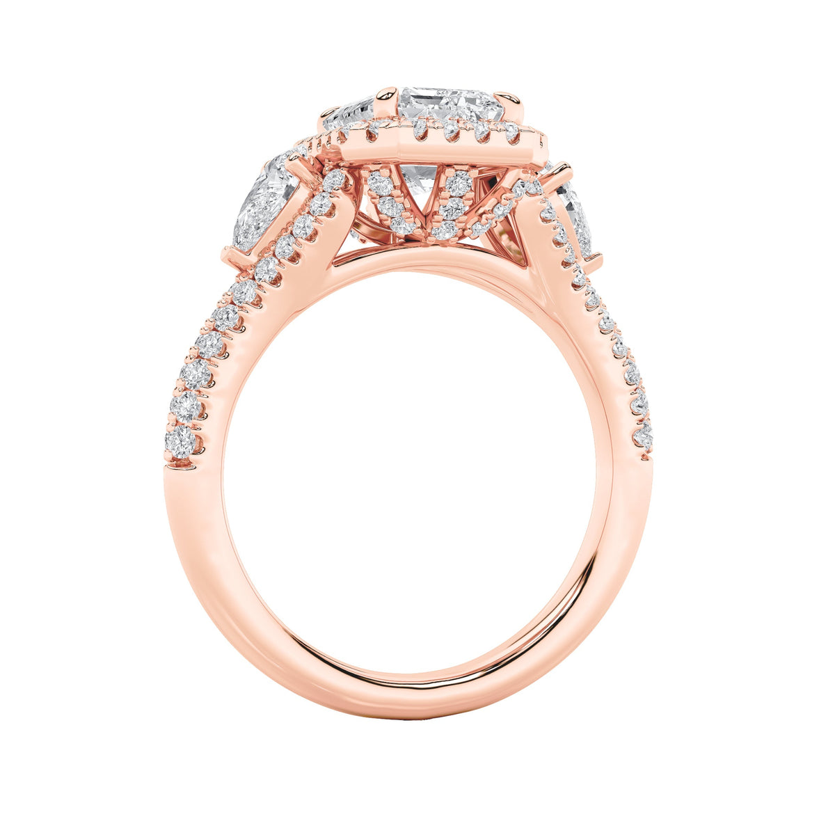 3CTW Radiant Lab-Grown Diamond Prong Accented Three Stone Ring 89 Stones
