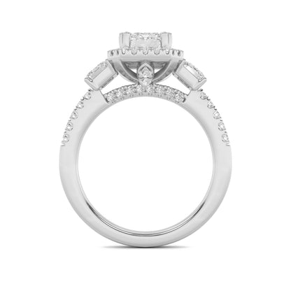 3CTW Emerald Lab-Grown Diamond Prong Three Stone Accented Engagement Ring 57 Stones