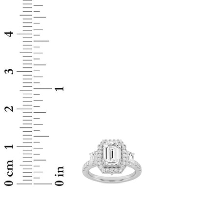 3CTW Emerald Lab-Grown Diamond Prong Three Stone Accented Engagement Ring 57 Stones