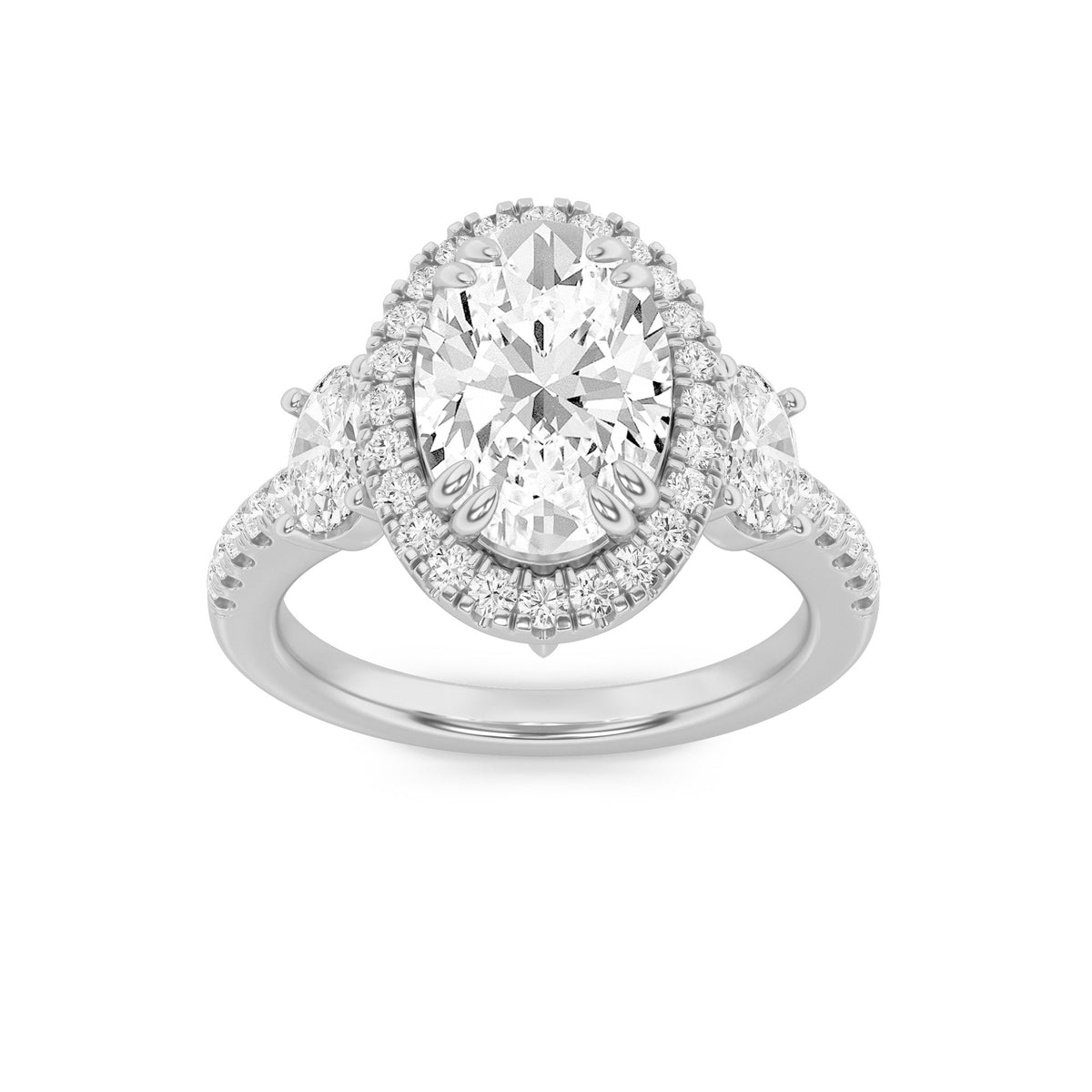 3CTW Oval Lab-Grown Diamond Prong Three Stone Accented Engagement Ring 59 Stones
