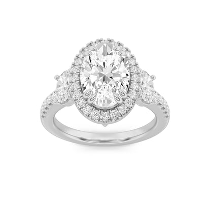 3CTW Oval Lab-Grown Diamond Prong Three Stone Accented Engagement Ring 59 Stones