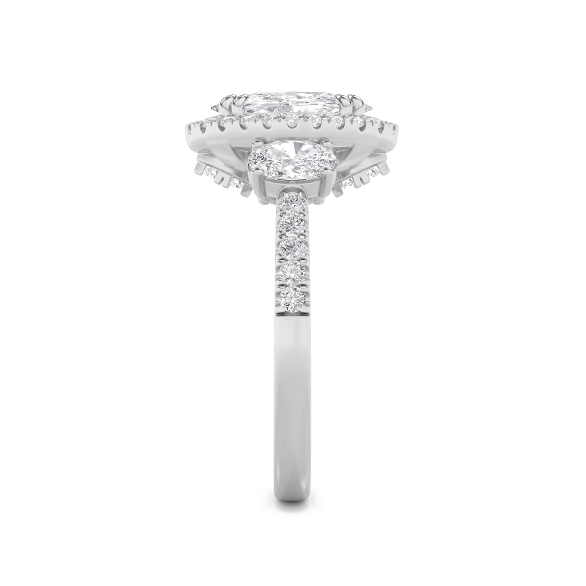 3CTW Oval Lab-Grown Diamond Prong Three Stone Accented Engagement Ring 59 Stones
