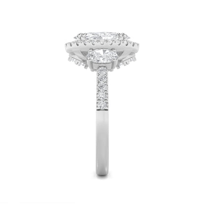 3CTW Oval Lab-Grown Diamond Prong Three Stone Accented Engagement Ring 59 Stones