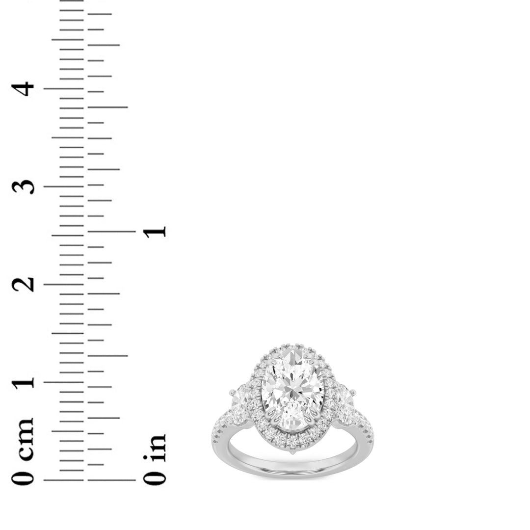 3CTW Oval Lab-Grown Diamond Prong Three Stone Accented Engagement Ring 59 Stones