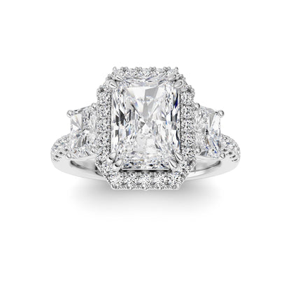 3CTW Radiant Lab-Grown Diamond Prong Accented Three Stone Ring 57 Stones