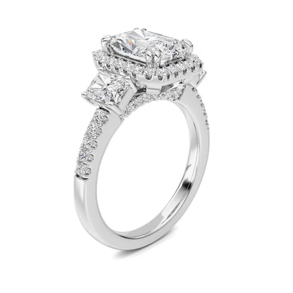 3CTW Radiant Lab-Grown Diamond Prong Accented Three Stone Ring 57 Stones