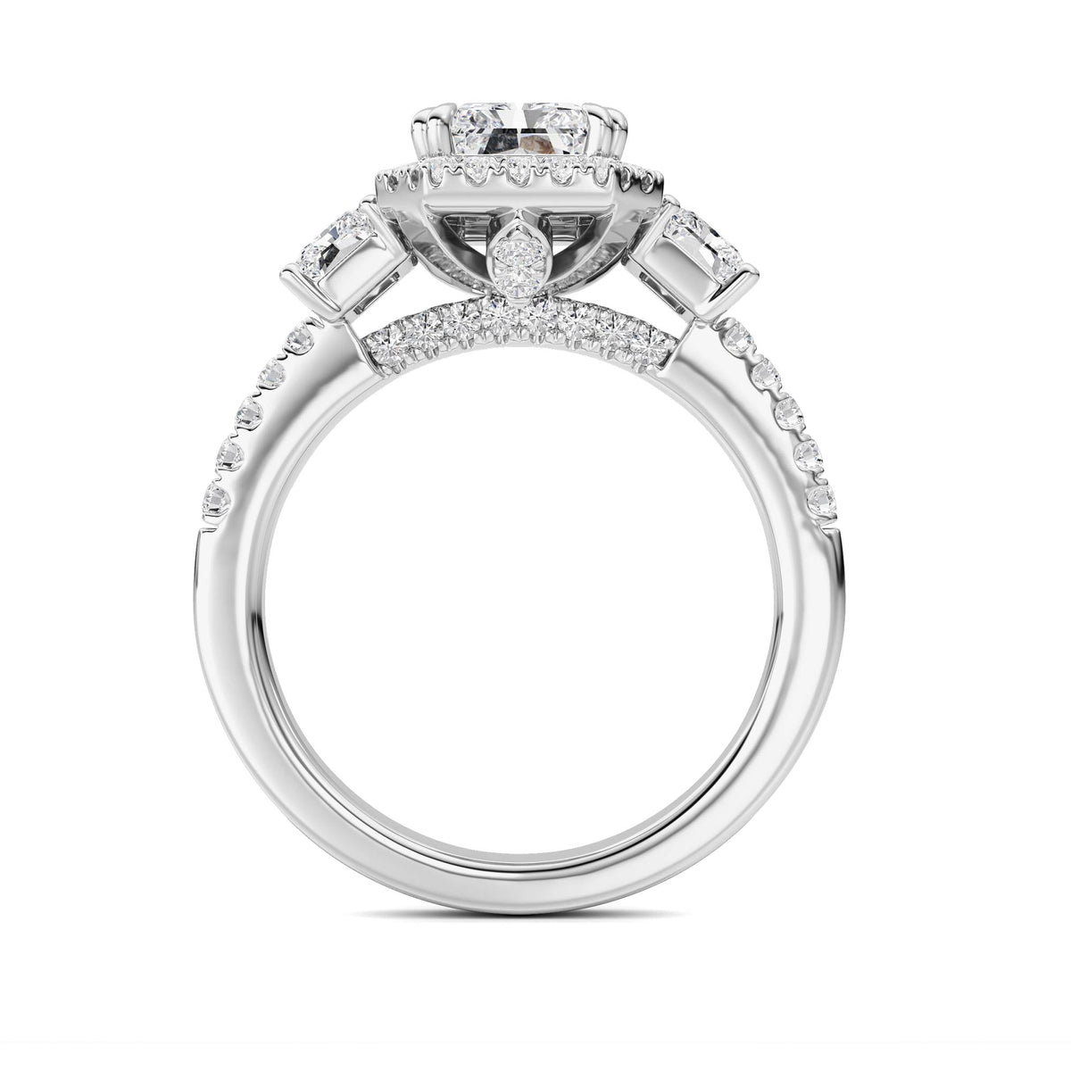 3CTW Radiant Lab-Grown Diamond Prong Accented Three Stone Ring 57 Stones