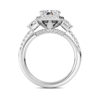 3CTW Radiant Lab-Grown Diamond Prong Accented Three Stone Ring 57 Stones
