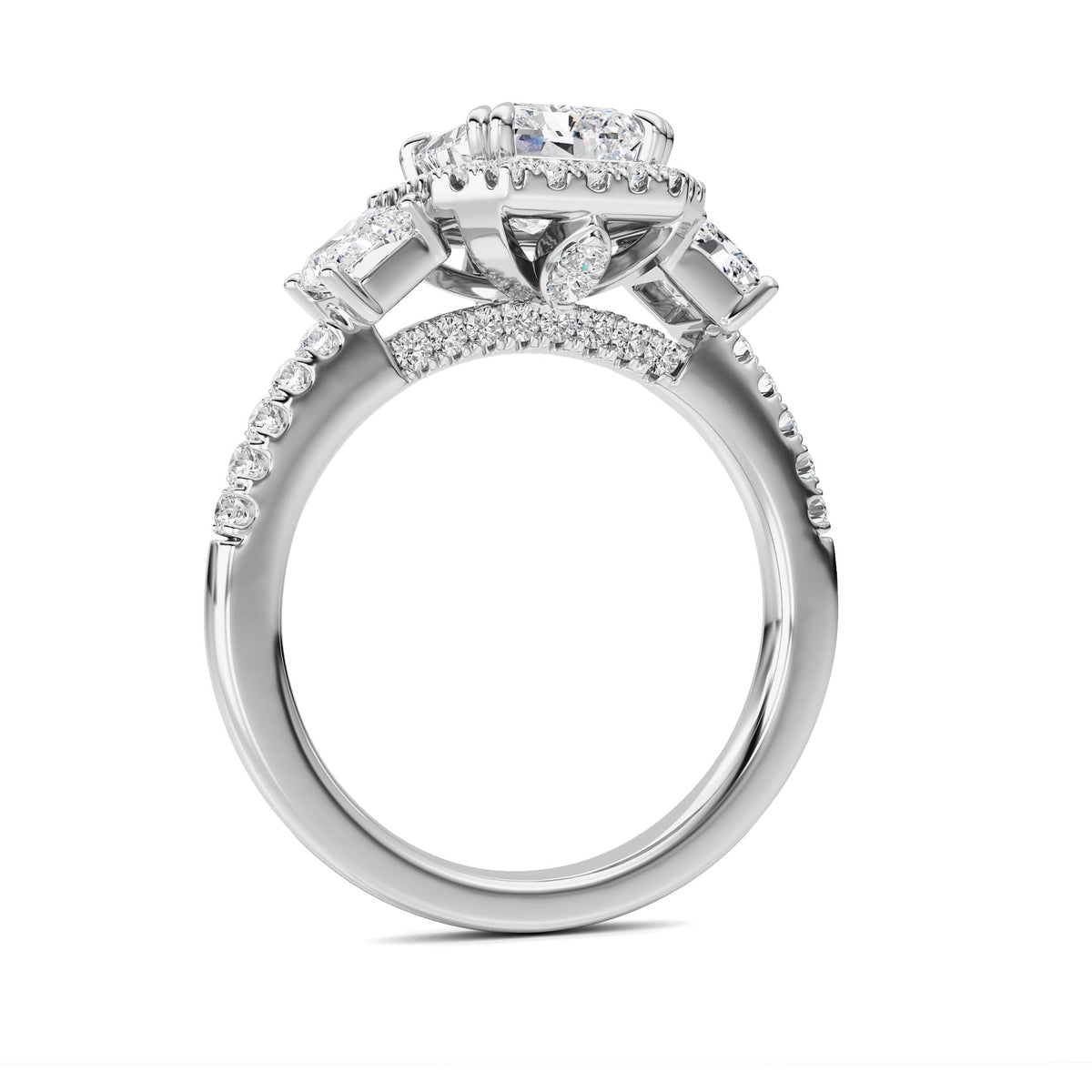 3CTW Radiant Lab-Grown Diamond Prong Accented Three Stone Ring 57 Stones