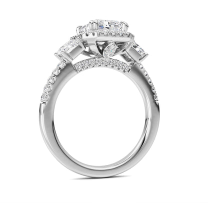 3CTW Radiant Lab-Grown Diamond Prong Accented Three Stone Ring 57 Stones