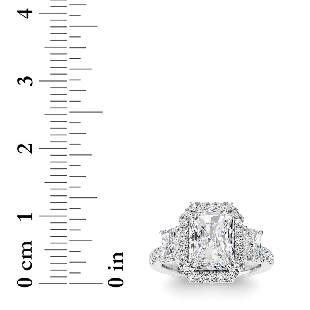 3CTW Radiant Lab-Grown Diamond Prong Accented Three Stone Ring 57 Stones